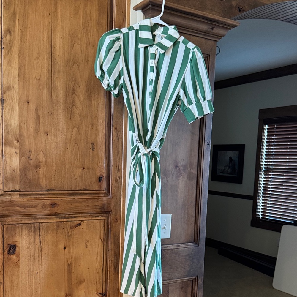 DownEast Forest Green and Cream Striped dress